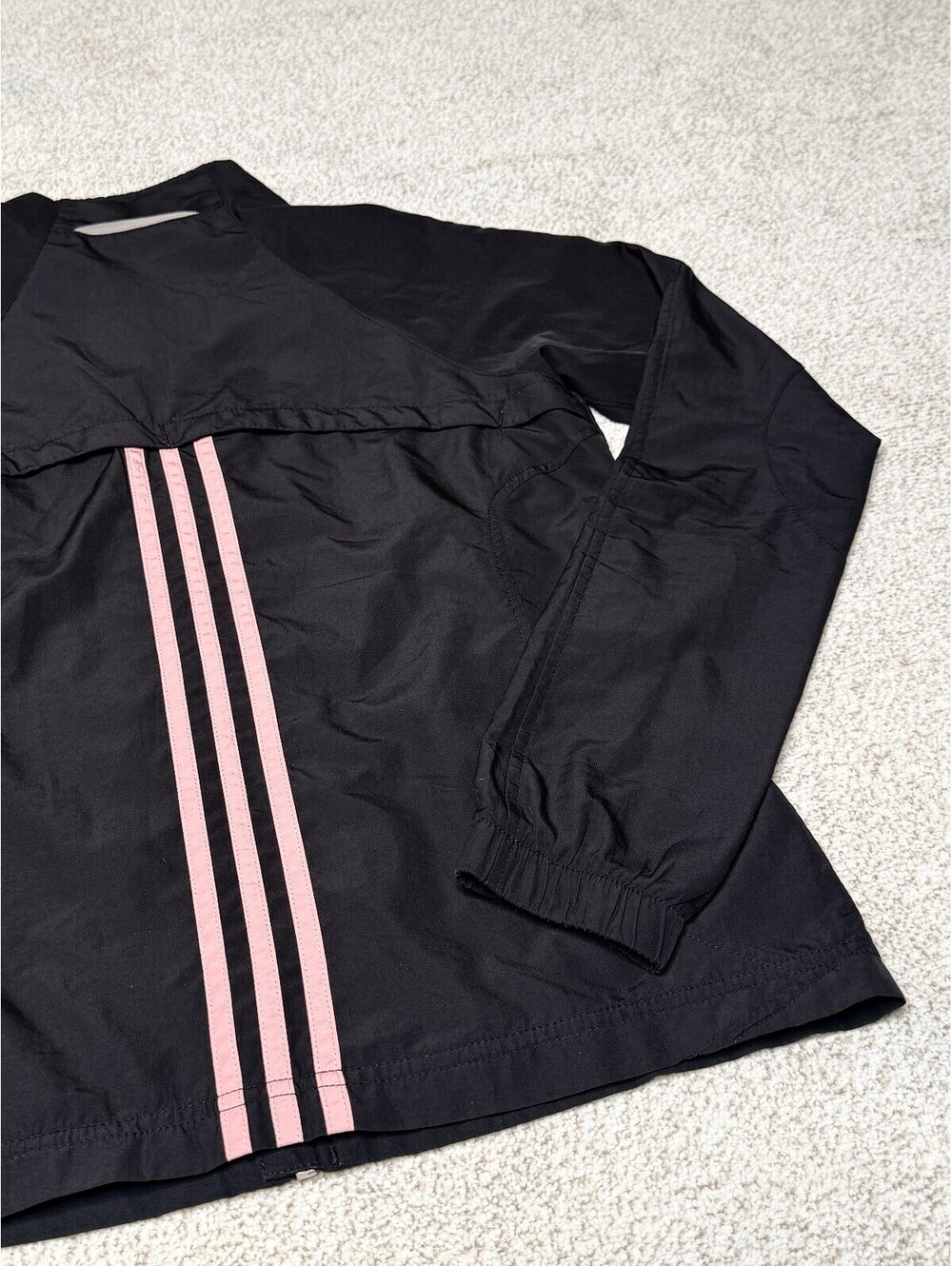 Adidas Women’s Black Pink 3 Stripe Running Windbreaker Jacket Small